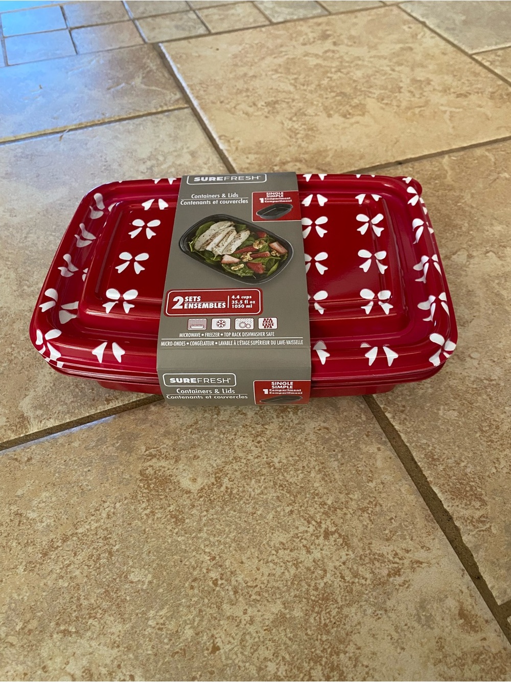 Refresh Red Decorative Meal Prep Containers with Bow Pattern (2-Pack)